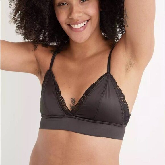 Aerie Bralette Women’s Size Medium Brown Pink Floral Shine Triangle Lace Silky‎ - Picture 8 of 10